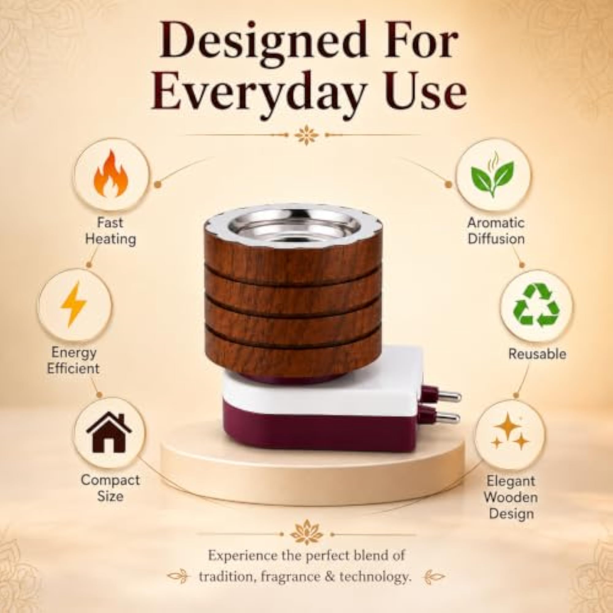 Electric Kapoor Dani, Camphor Diffuser with Stainless Steel Plate